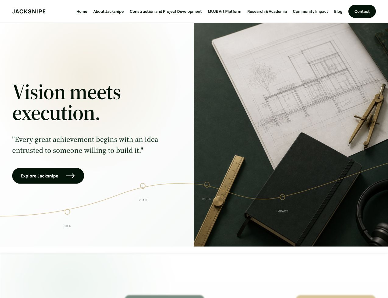 Jacksnipe homepage with architectural plans and project materials